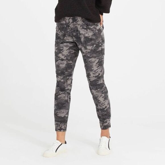 SPANX Canvas Cargo Jogger Pants Gray Camo Size Large Pull-On Utility Jogger - Picture 4 of 8